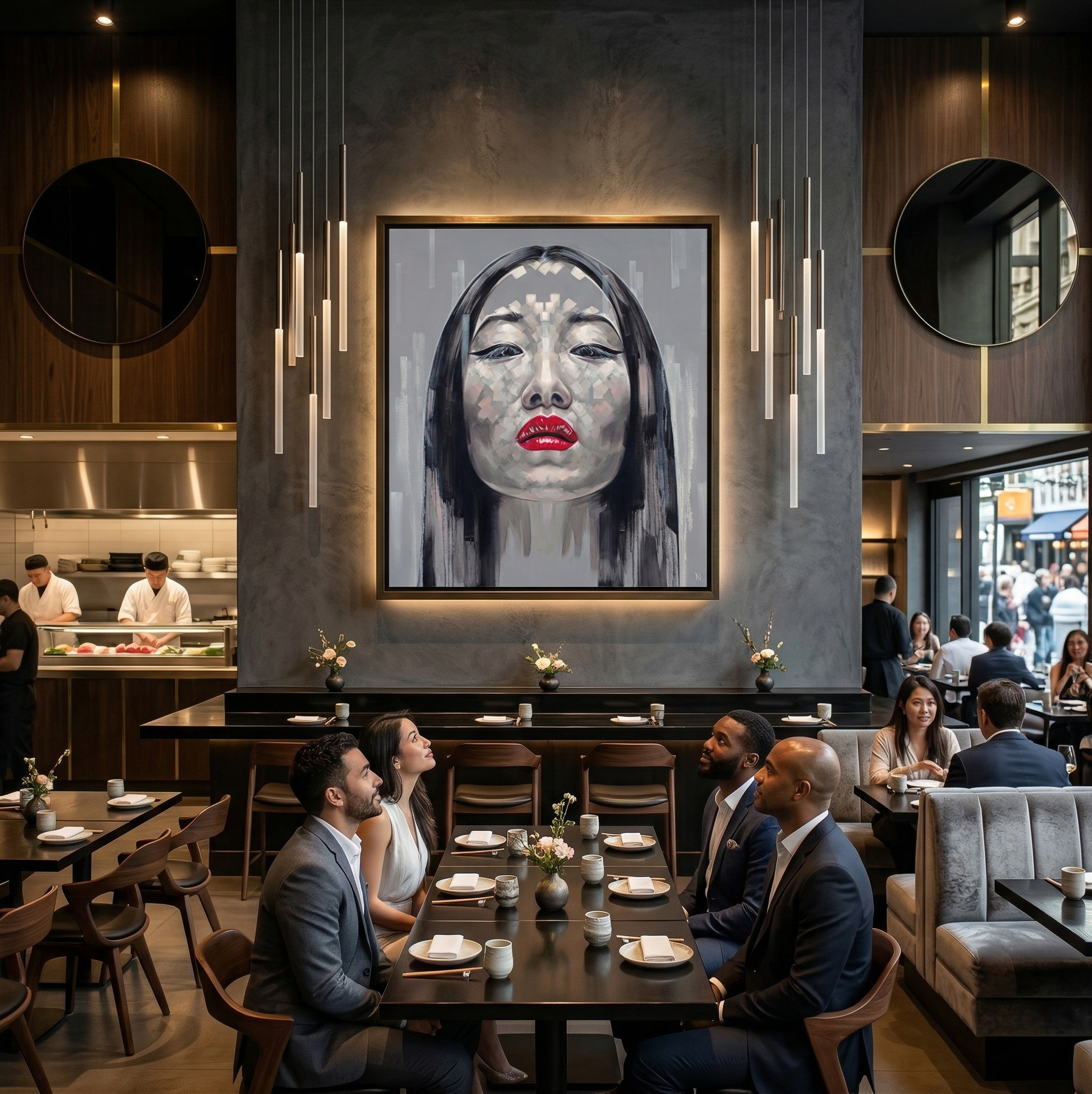 Yiqing Yin print by Michelle Kohler shown in a restaurant (room mockup)