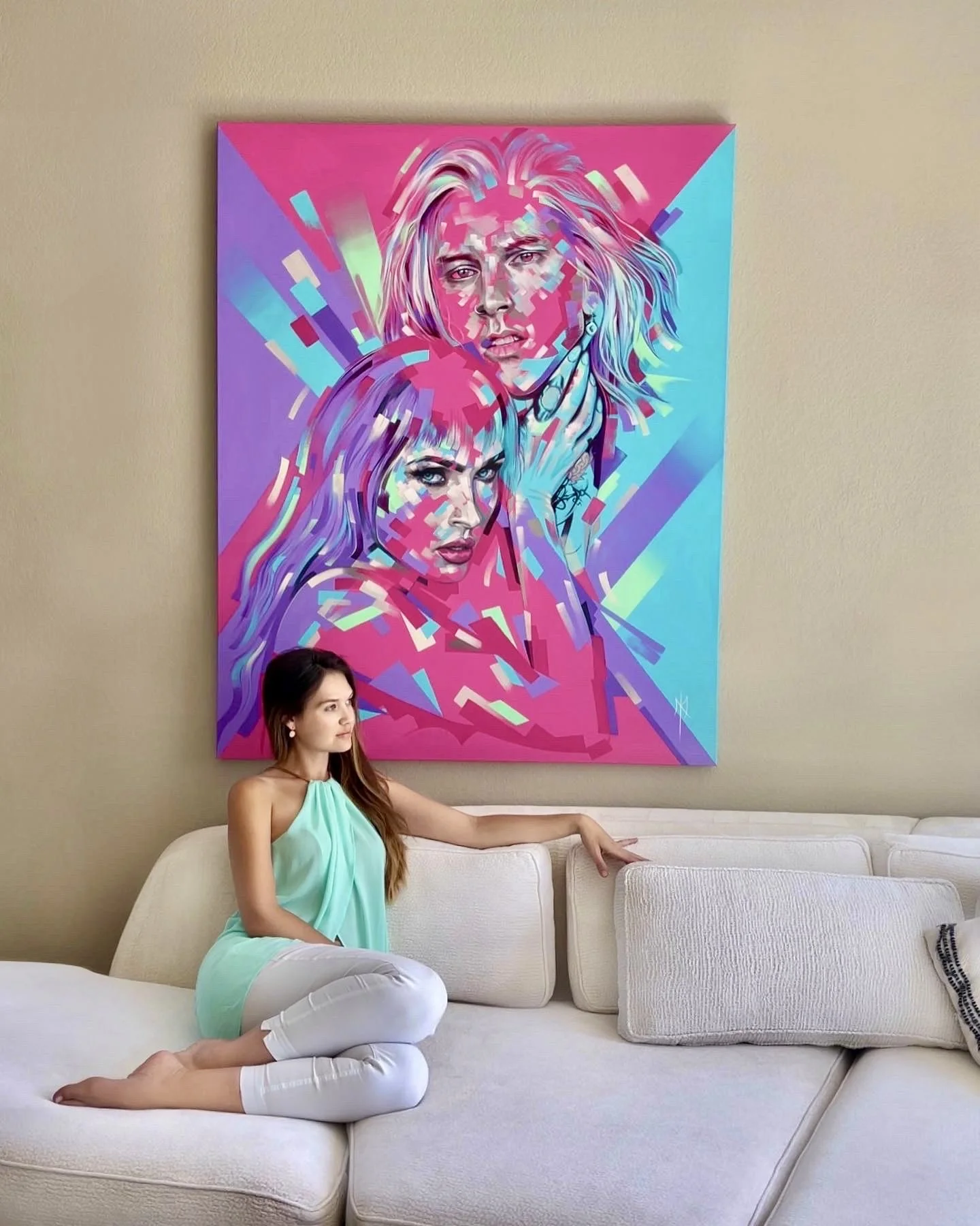 Fractured Icons print by Michelle Kohler shown in a living room (room mockup)