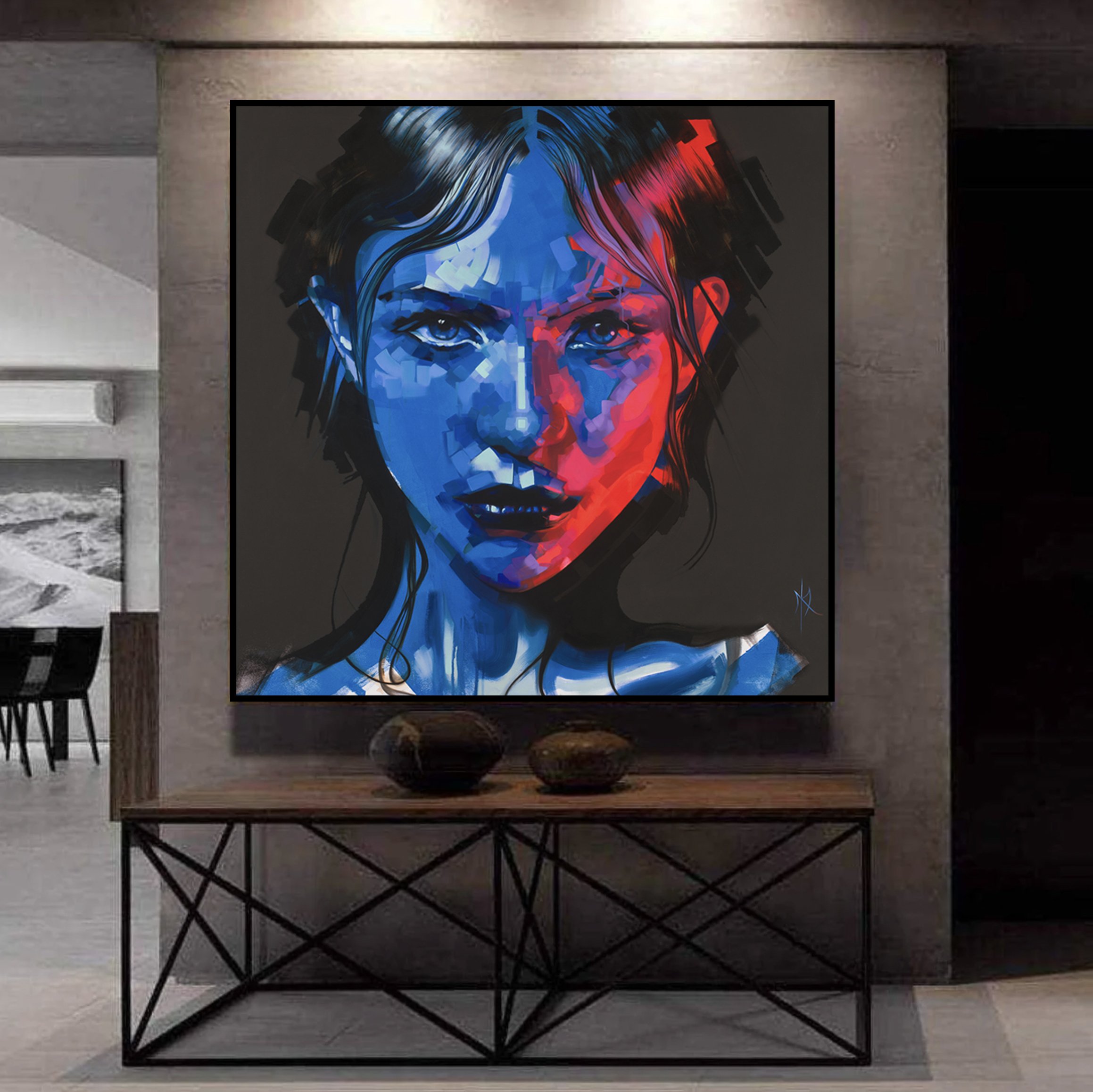 Natalya print by Michelle Kohler shown in a room above a console table (room mockup)