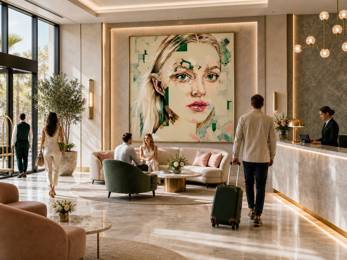 L'Innocent print by Michelle Kohler shown in a hotel lobby (room mockup)