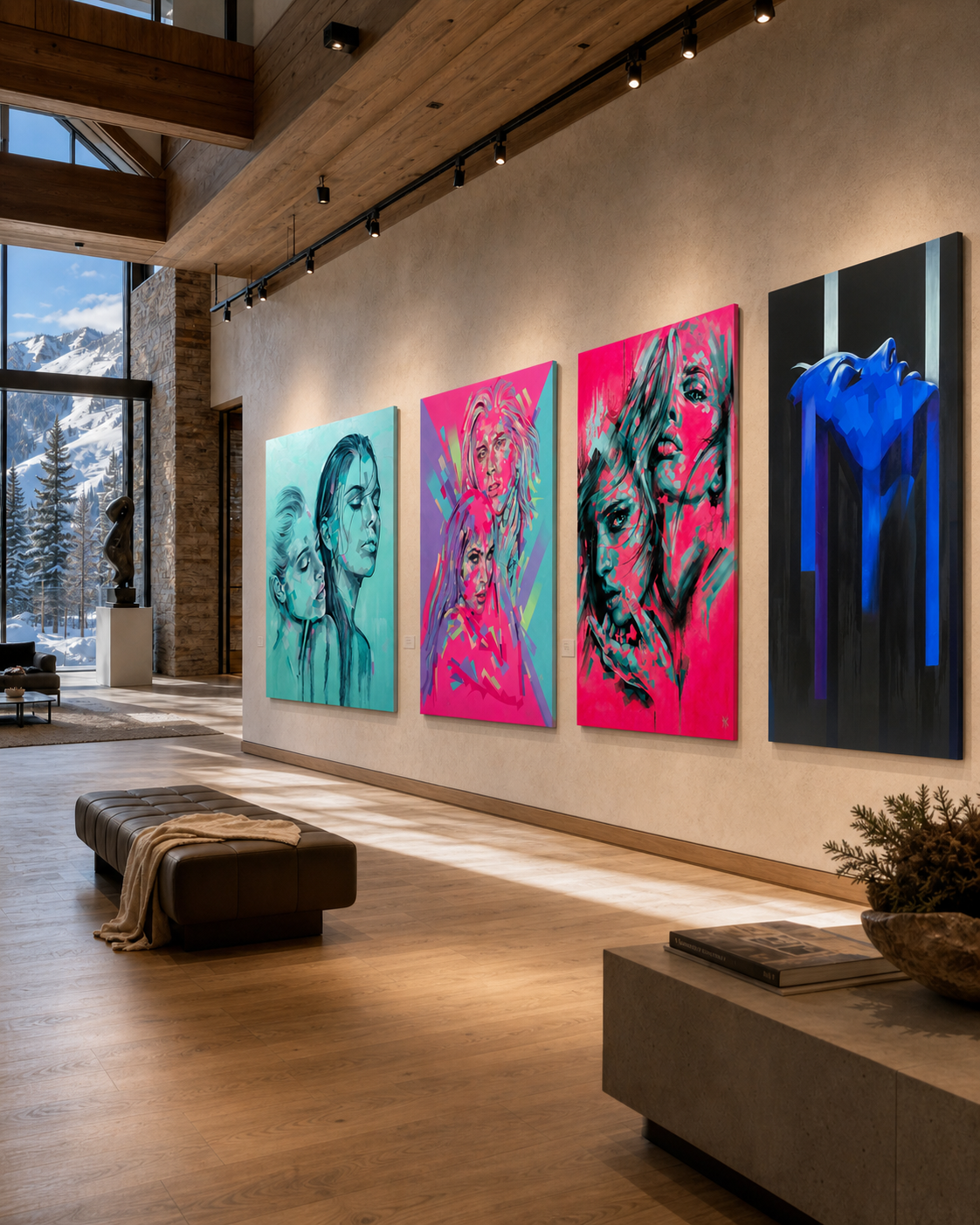 Fractured Icons print by Michelle Kohler shown in a gallery with other works by the artist (room mockup)