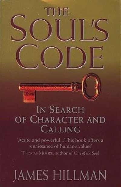 Book cover titled "The Soul's Code: In Search of Character and Calling" by James Hillman, featuring a red key illustration.