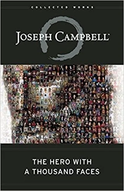 Book cover for Joseph Campbell's "The Hero with a Thousand Faces," part of the collected works series. The cover features a mosaic portrait of Joseph Campbell made up of numerous small photos of people.