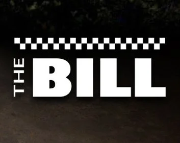 Text on a dark background reads 'The Bill' with a black and white checkerboard pattern above it.