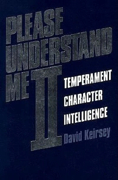 Book cover titled 'Please Understand Me II' by David Keirsey, with the subtitle listing 'Temperament, Character, Intelligence'.