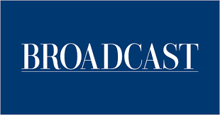 A blue background with the word 'BROADCAST' written in large white letters.