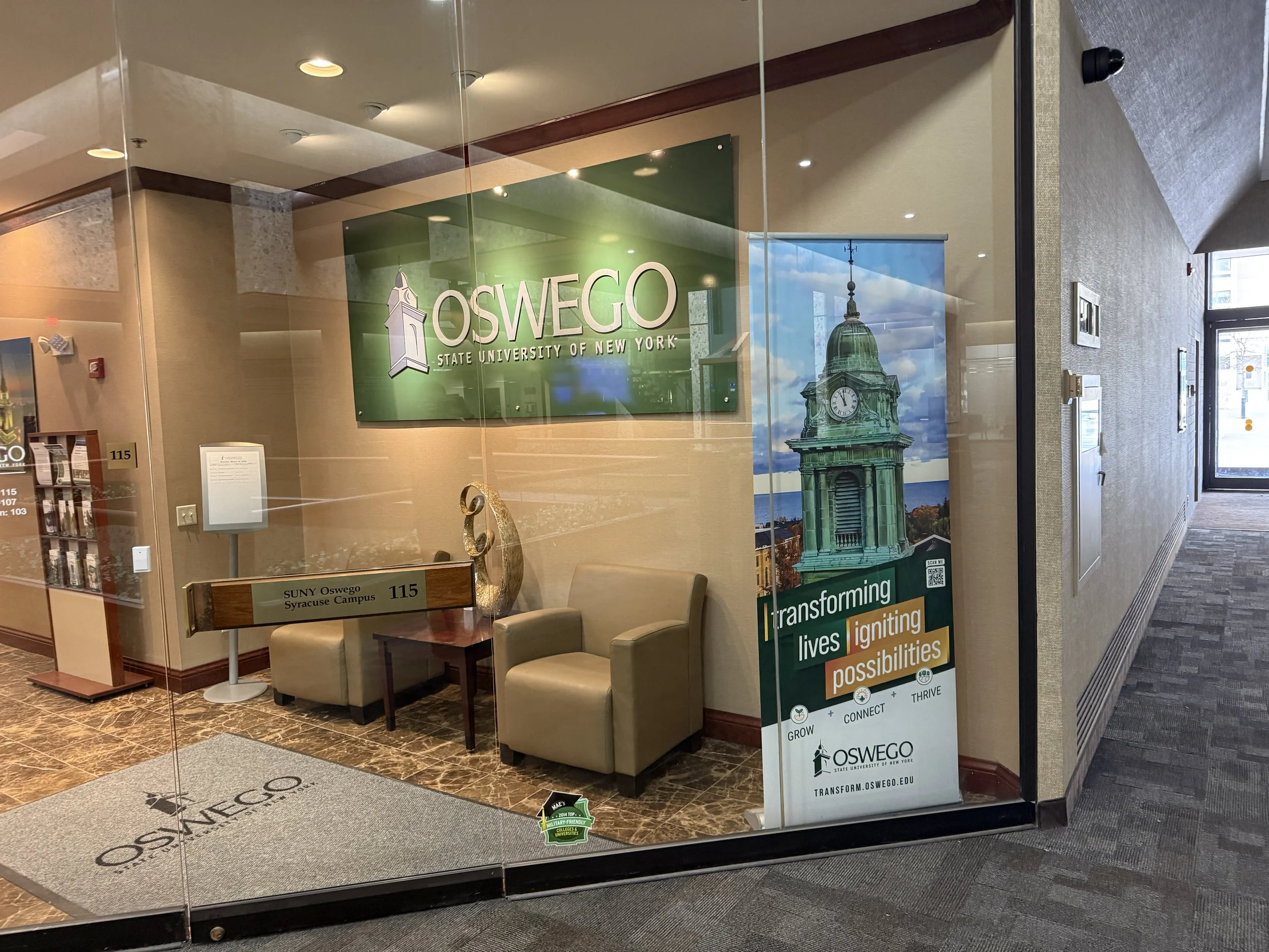 Portable pop-up banners help raise visibility of the Strategic Plan — shown here in SUNY Oswego’s Syracuse Campus.