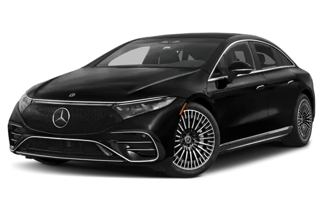 Black Mercedes-Benz electric sedan with sleek design and stylish wheels.