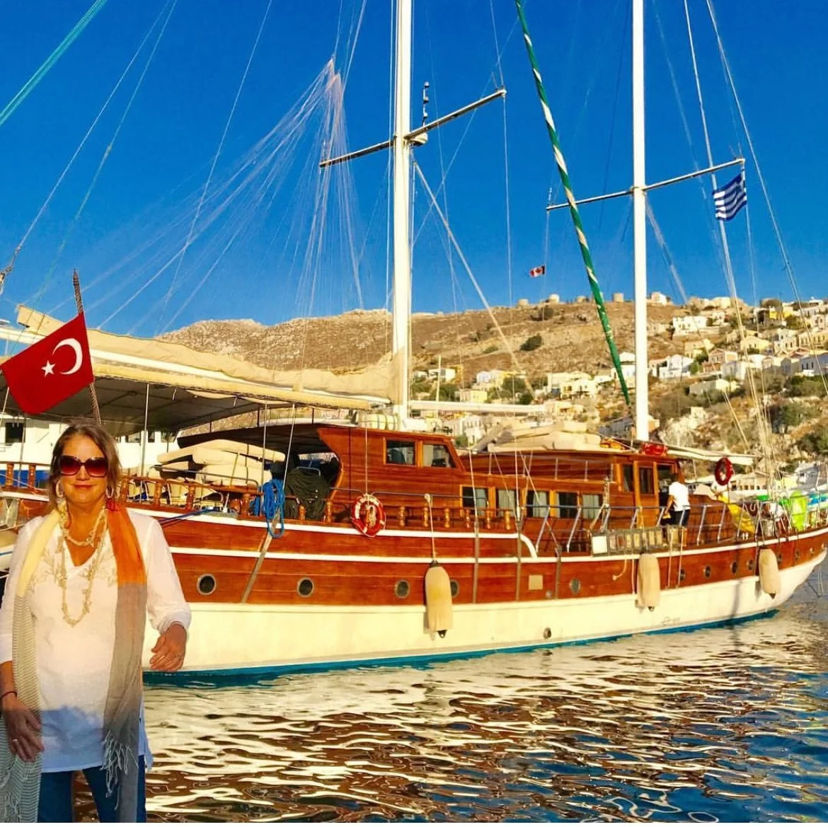 Karen Vaughan guiding and curating a maiden voyage gulet journey in Greece and Turkey for a group of women, an empowering travel experience focused on friendship, solo exploration, and meaningful journeys.