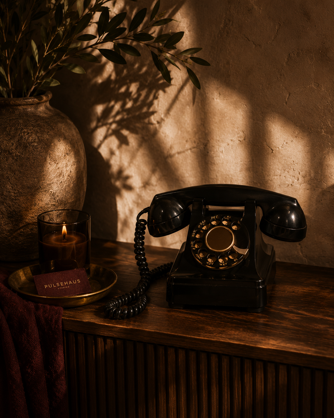 Vintage phone in a aesthetic pilates studio