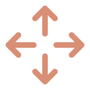 Four brown arrows pointing up, down, left, and right.