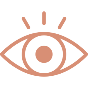 A minimalist graphic of an eye with radiating lines above it.