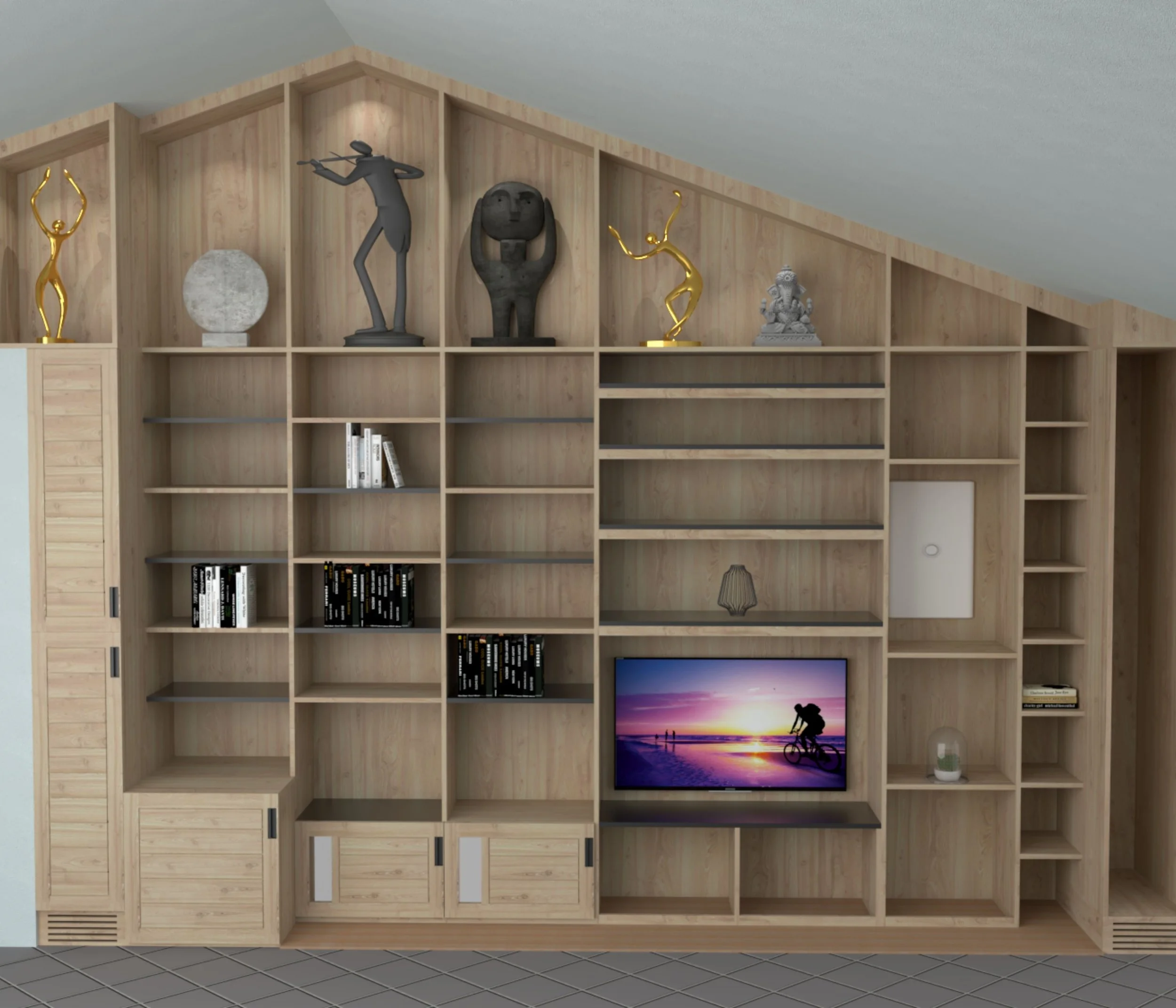 Bibliothèque sur mesure en bois massif 
