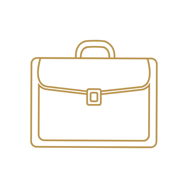 Gold outline of a briefcase with clasp.