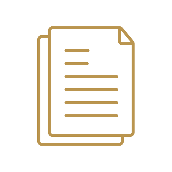 Gold outline of two overlapping paper sheets.