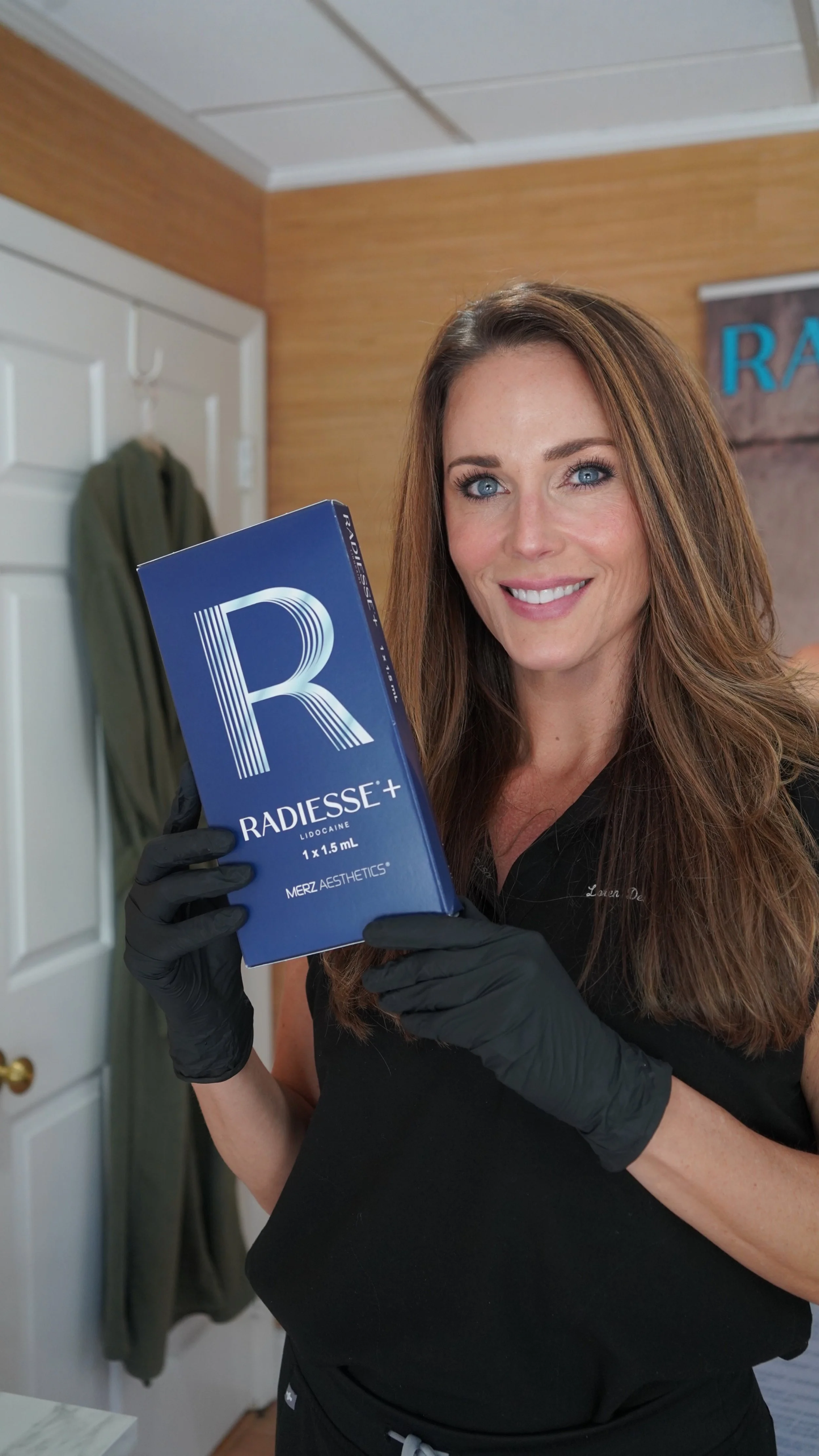 Four stacked white boxes labeled 'Radiesse' on a white surface, against a light-colored background.