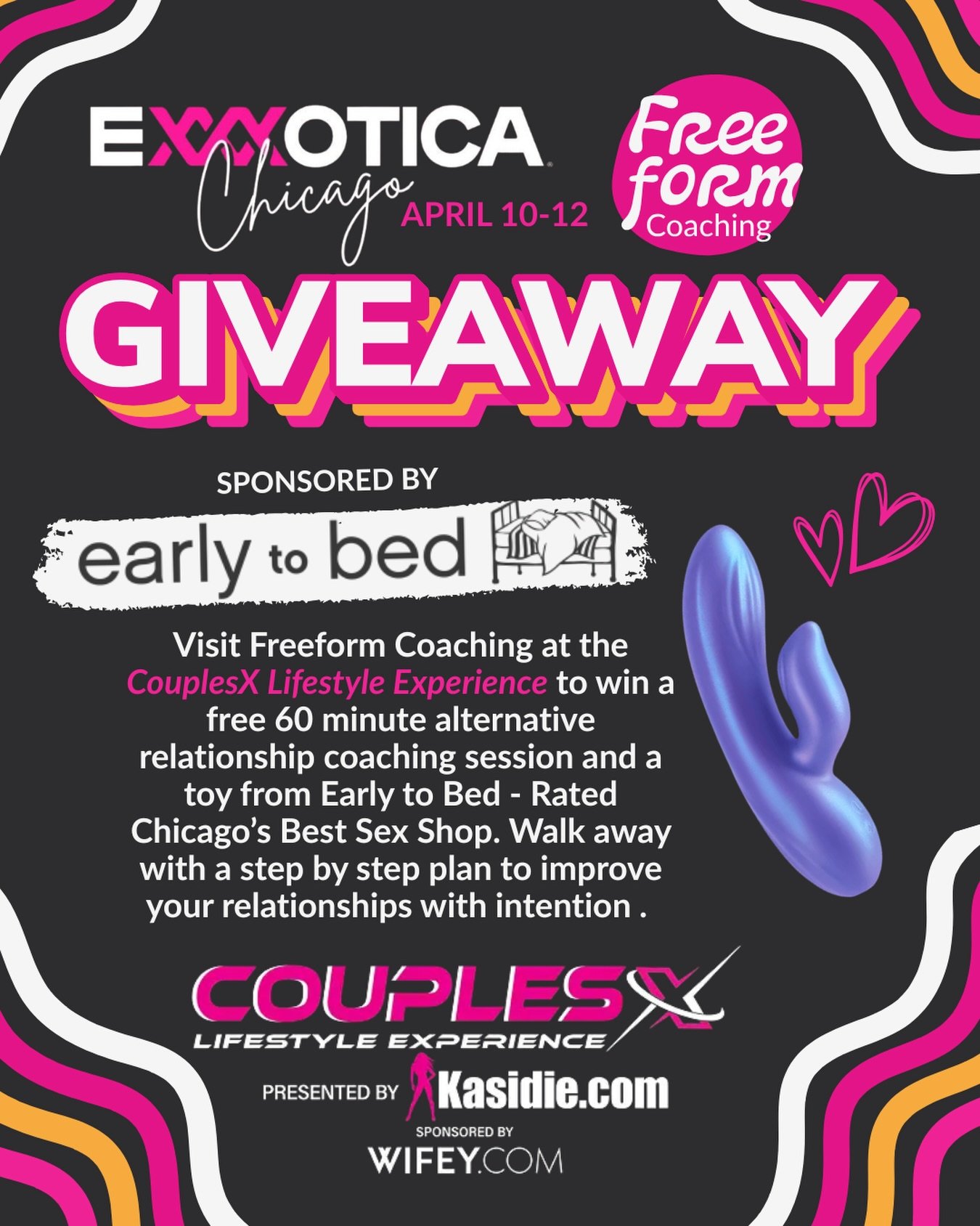 See you this weekend at @exxxotica Chicago ! Come say Hi at Booth 111 to enter our raffle, grab some fun freebies AND coupons for Early to Bed and 1:1 coaching 🤗 

#chicagolifestyle #exxxotica #swingerlifestyle #kink #ethicalnonmonogamy