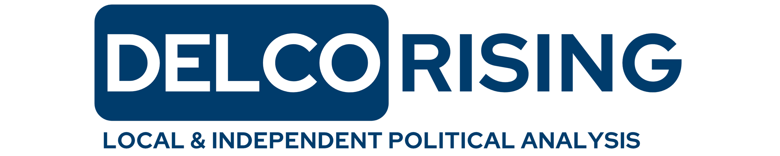 Logo for DeLco Rising with the tagline "Local & Independent Political Analysis."