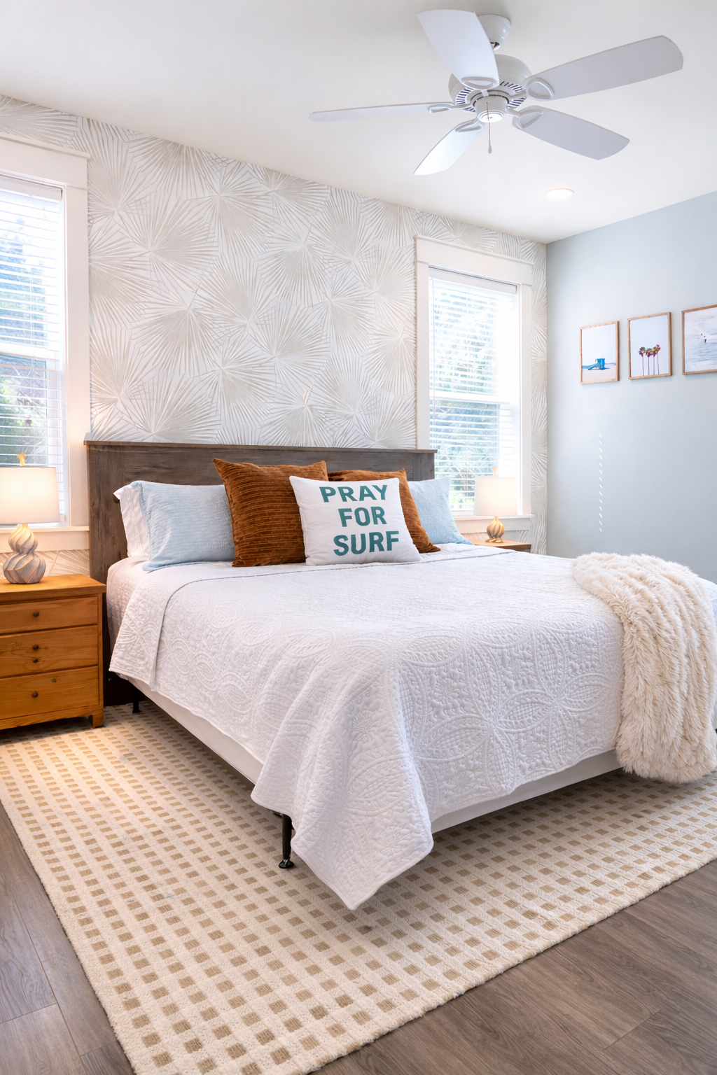 Relaxing king bedroom at Second Set on 30A with coastal-inspired decor, soft bedding, and a private bathroom.
