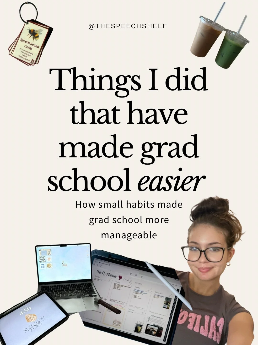 Grad school is still hard.  These little habits made it way more manageable for me. 

#slptobe #gradschoolapplication #slpgradstudent #slpmaterials #slp