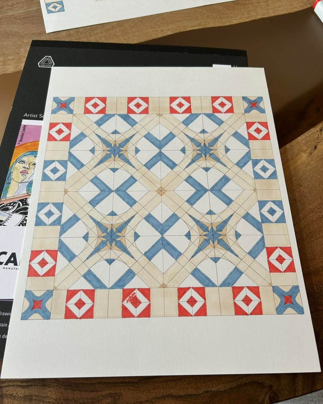 Tile Patterns. Loosely inspired from a Villeroy and Boch pattern, however the design is original. Took a week of on and off brainstorming the patterns, colours, and then finally testing different marker papers of varying thickness through an inkjet p