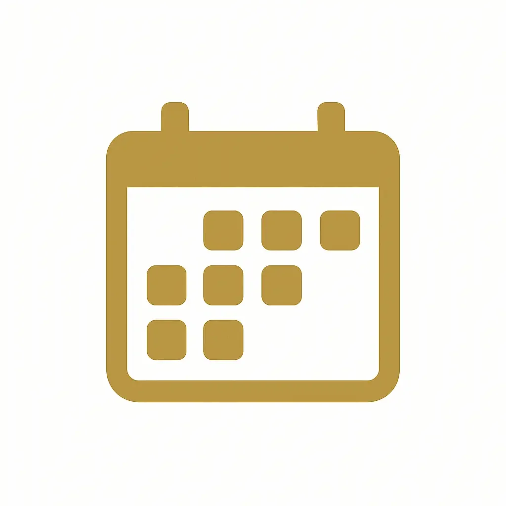 Gold calendar icon on white background