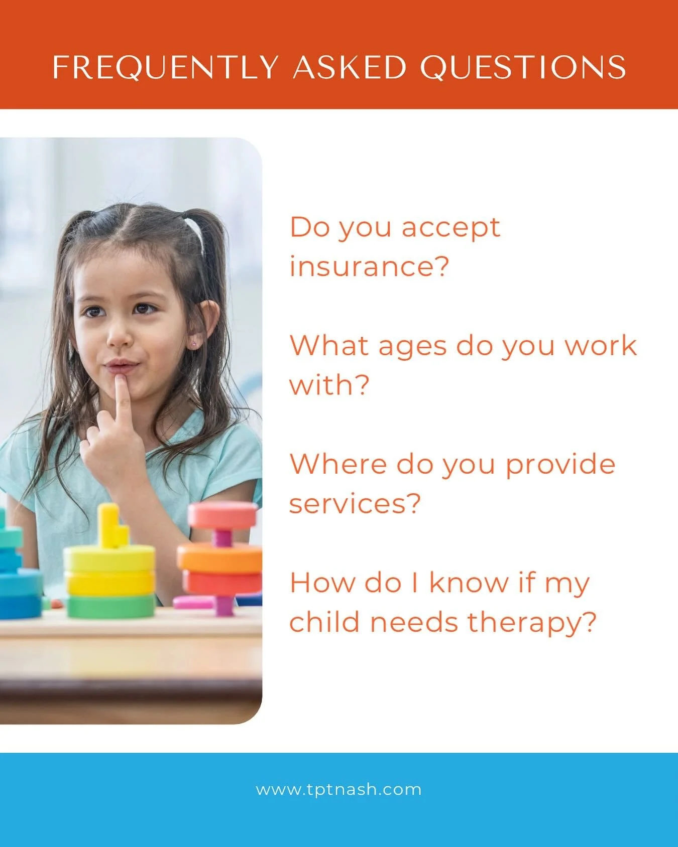 **&ldquo;We get these questions a lot, so here&rsquo;s a quick FAQ! ✨

💳 Do you accept insurance?
Yes! We are in-network with commercial BCBS plans, TEIS, and accept Katie Beckett Waiver funds. We also provide superbills for out-of-network benefits.