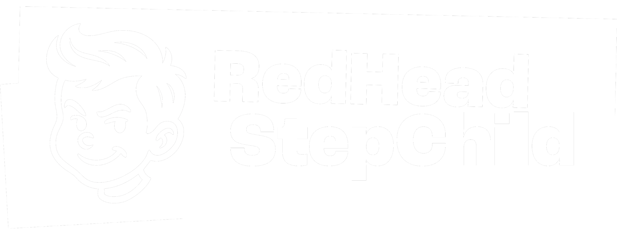 Logo for Red Head Step Child featuring a cartoon illustration of a young boy with a mischievous smile and spiky hair, accompanied by bold text and website URL.