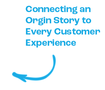 Text that reads 'Connecting an Origin Story to Every Customer Experience' with an arrow pointing to the left.
