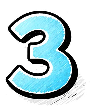 Number three with a light blue, slightly textured style and a black outline