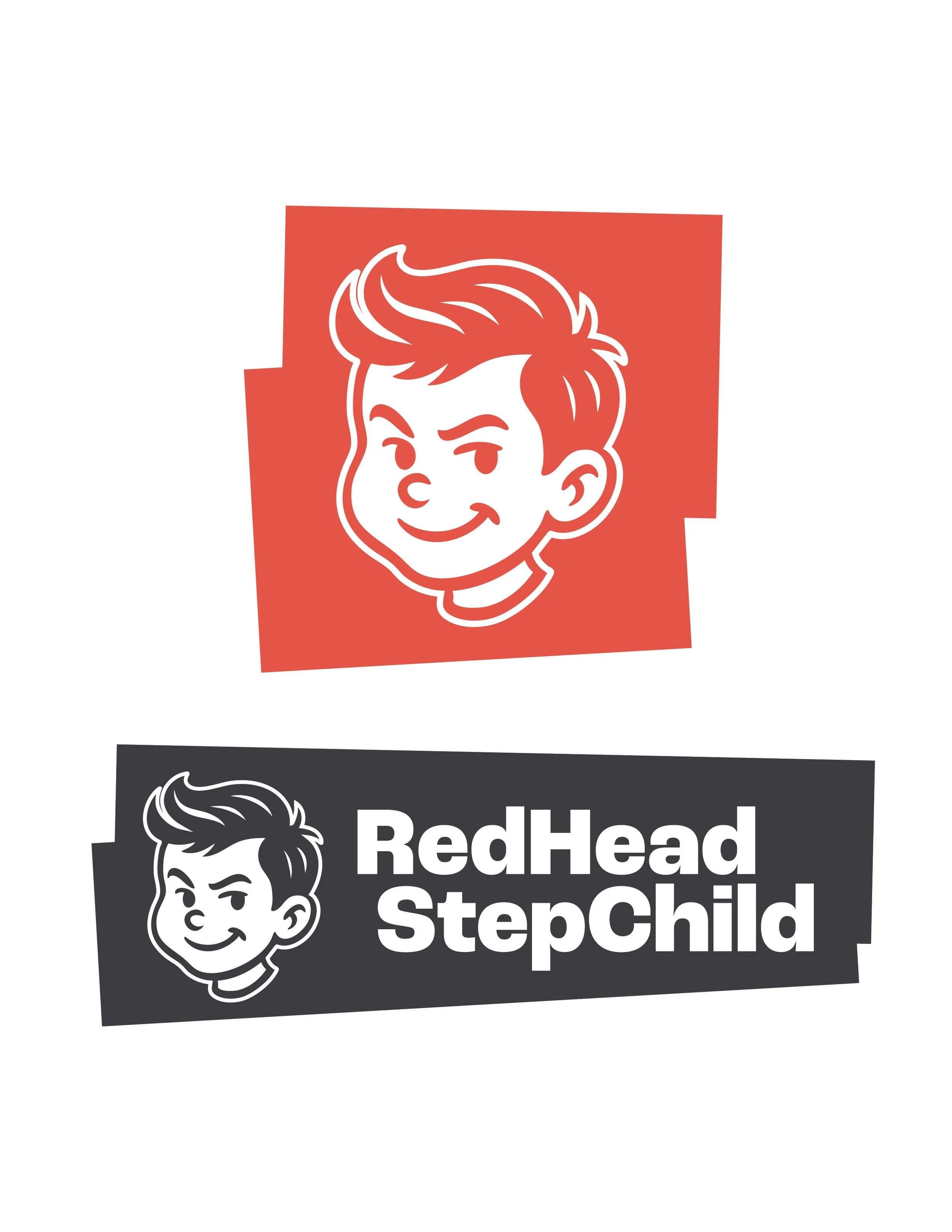 Logo featuring a cartoon boy with spiky hair, smiling, with text displaying 'RedHead StepChild' underneath.