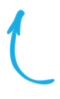 A simple blue fishing hook with a curved design.