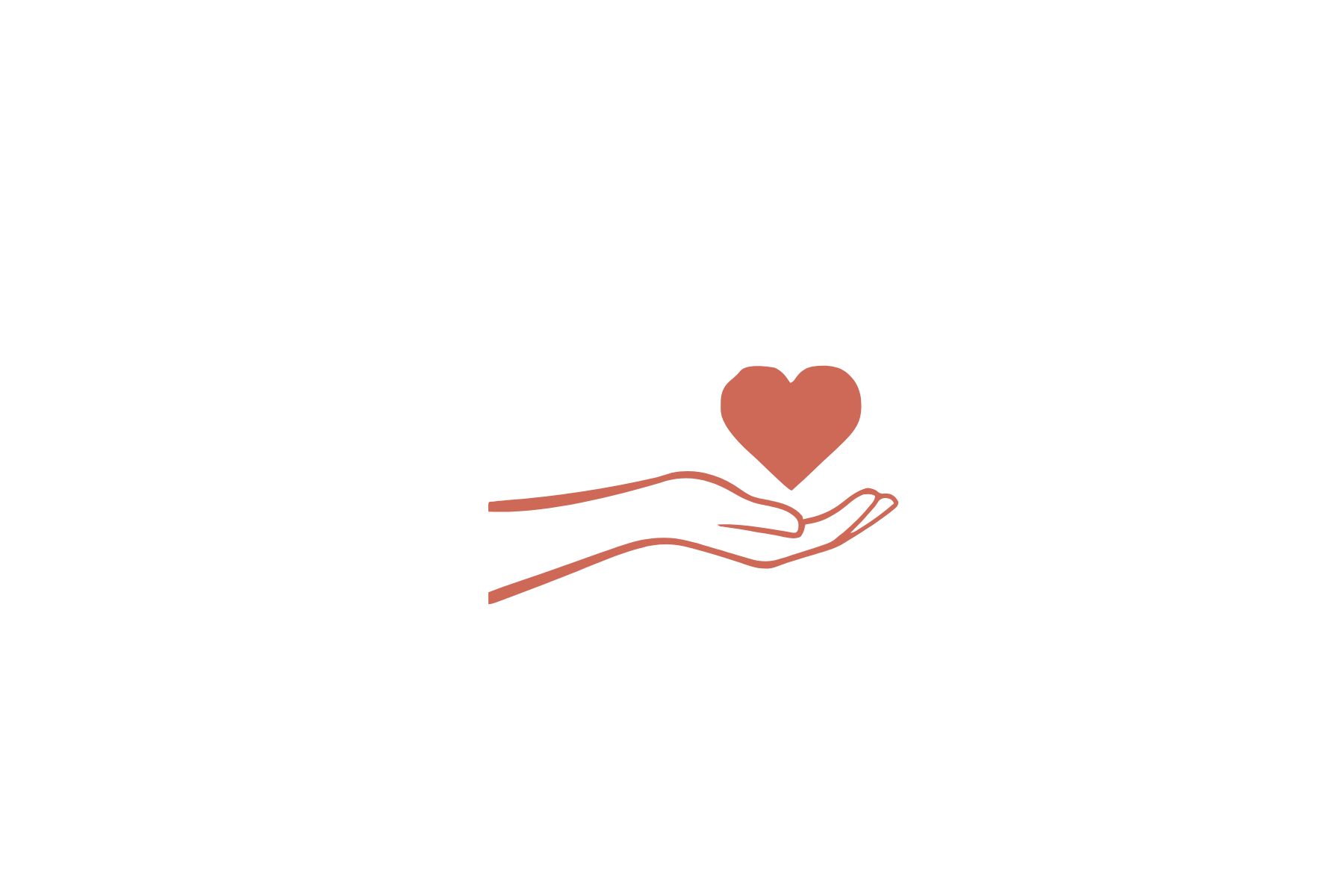 A black and pink line drawing of a hand holding a heart.