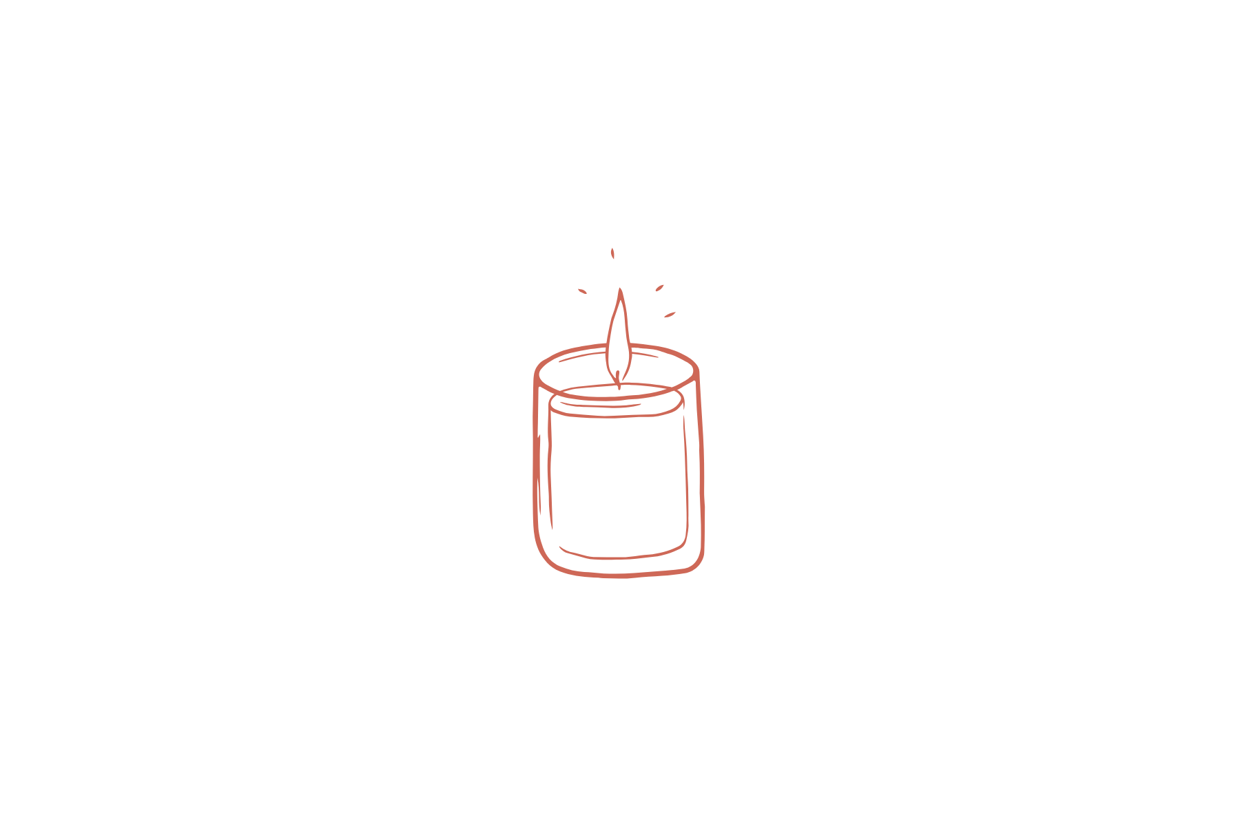 Simple line drawing of a lit candle with small lines indicating flame flickering.