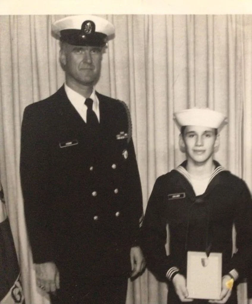 Receiving the Navy League Award in boot camp.
