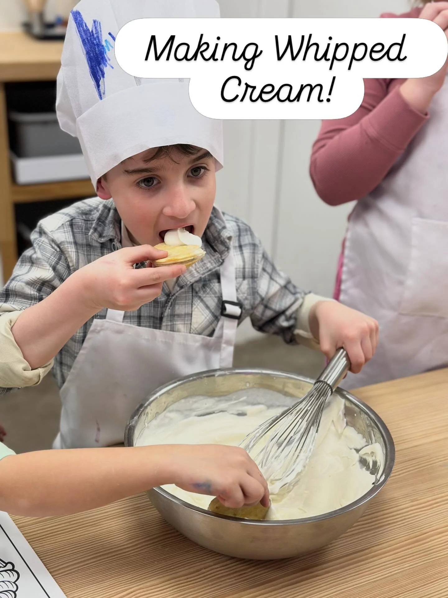 While the hand pies baked, the chefs made homemade maple whipped cream&mdash;and learned how much muscle goes into making it from scratch too!