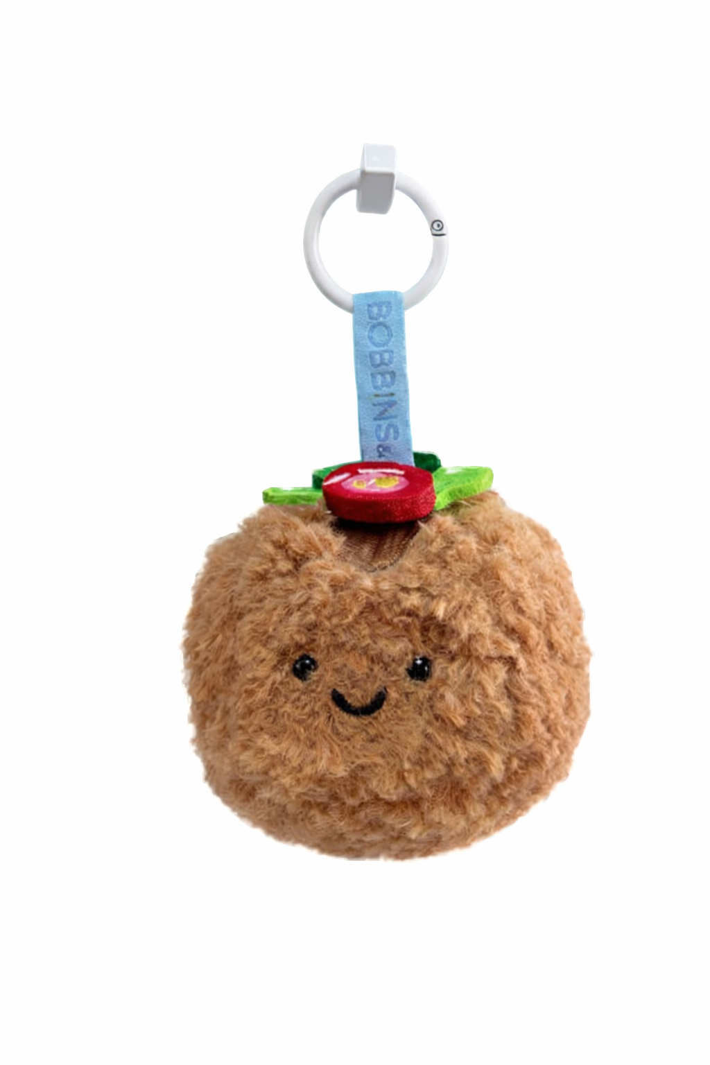 Single stinky tofu plush with red chili and green kimchi leaves on top, white ring loop, and embroidered bobbins& tag.