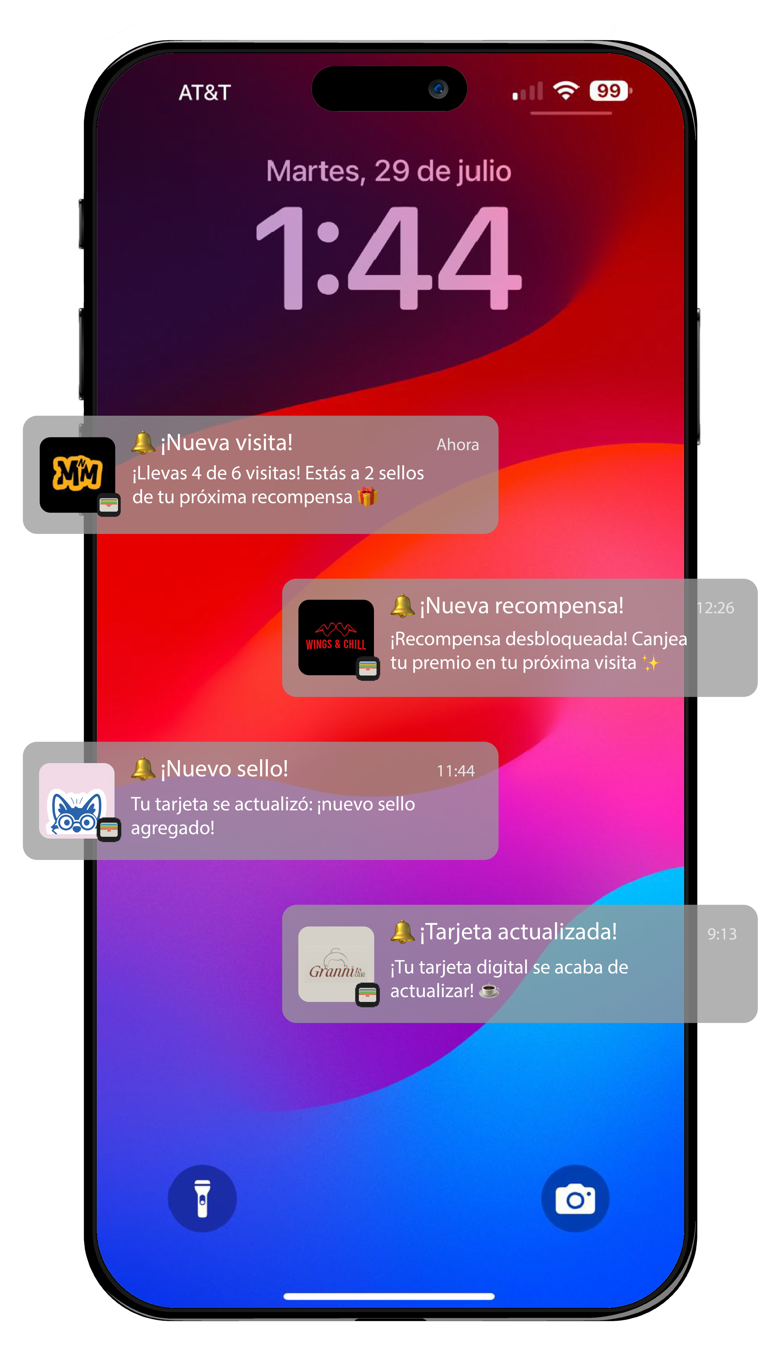Notificaciones de tarjetas de Aura en pantalla de iPhone