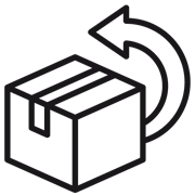 Outline of a cardboard box with an arrow indicating rotation