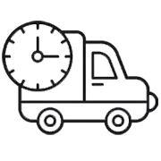 A delivery truck with a clock display on the side.