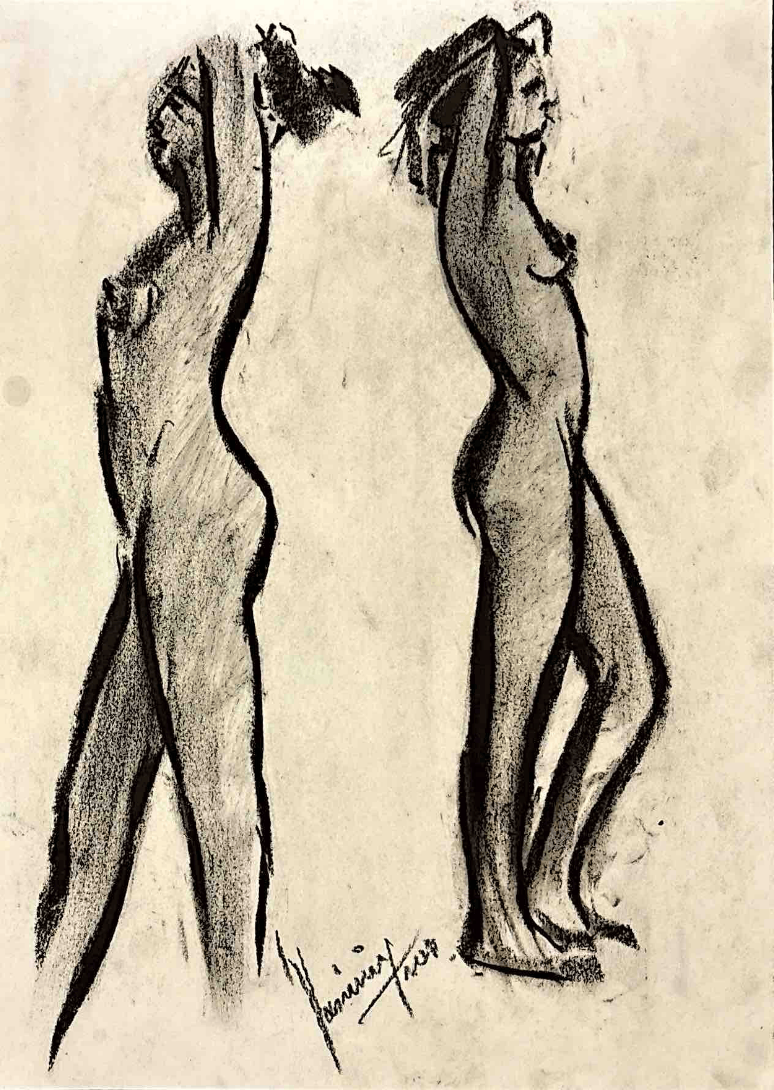 "Technical Warm-ups", charcoal on paper, 9 × 11.75 in., 2025