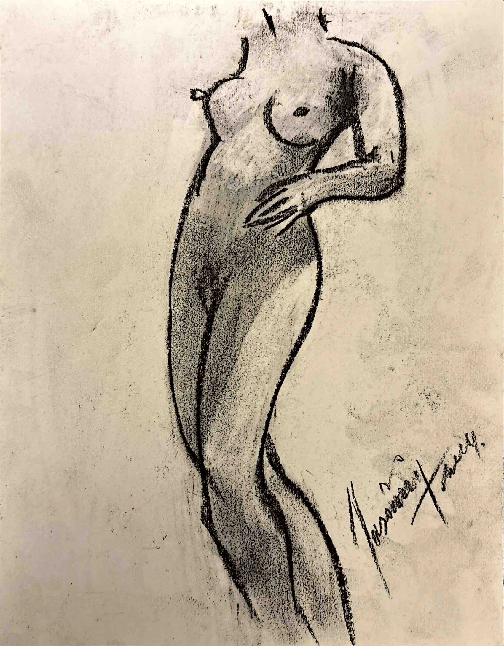 "Technical Warm-ups", charcoal on paper, 9 × 11.75 in., 2024