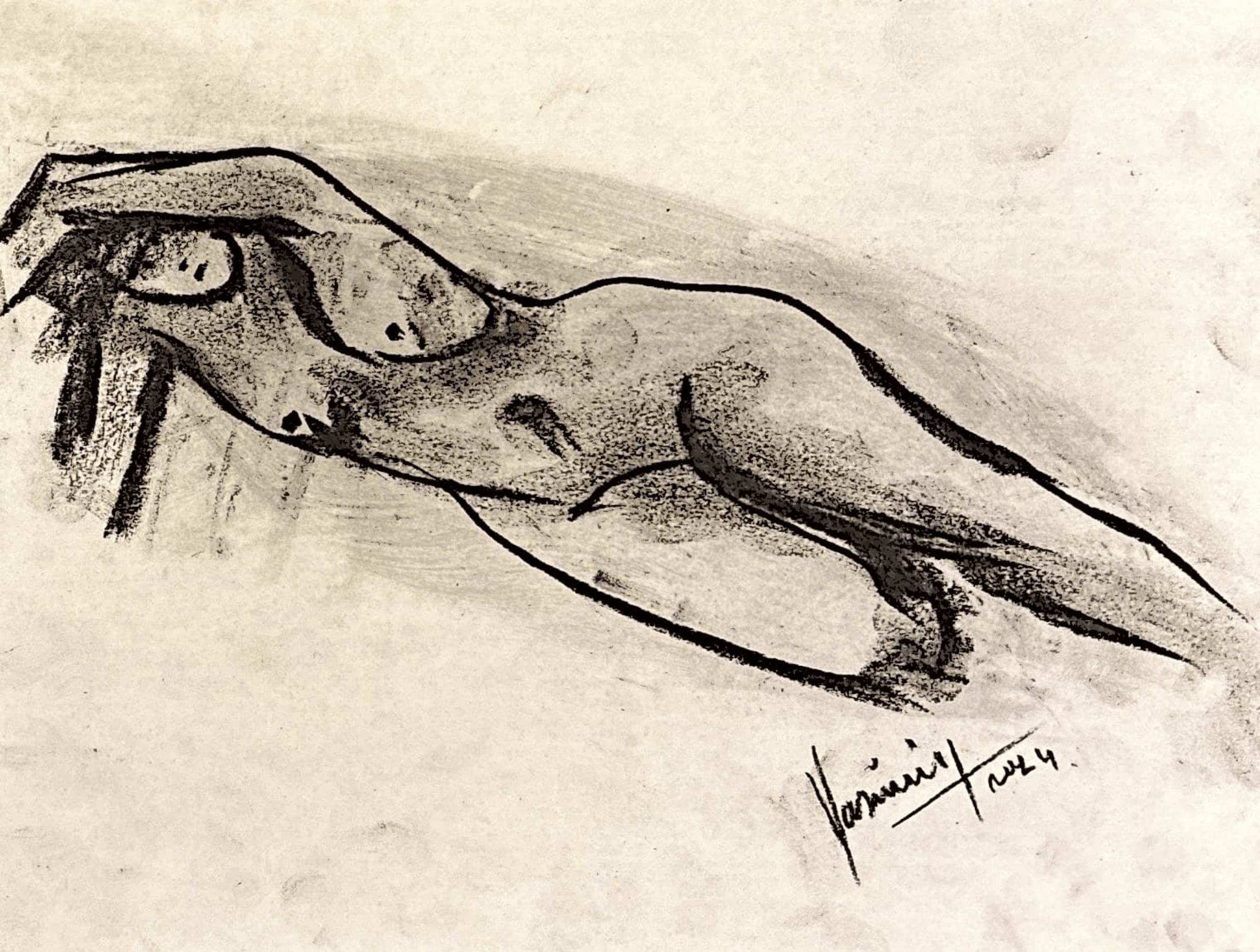 "Technical Warm-ups", charcoal on paper, 9 × 11.75 in., 2024