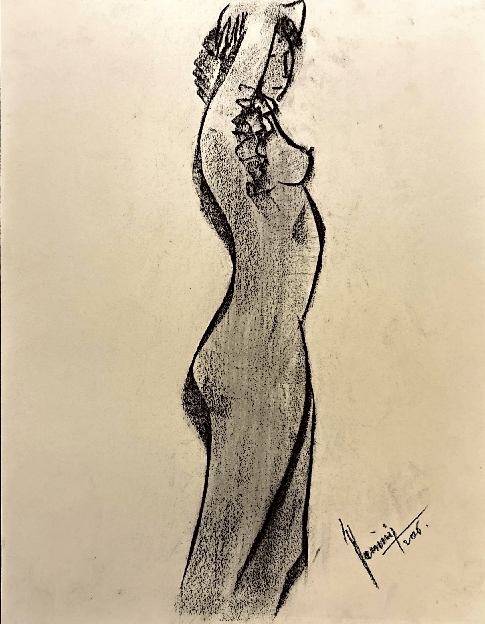 "Technical Warm-ups", charcoal on paper, 9 × 11.75 in., 2025