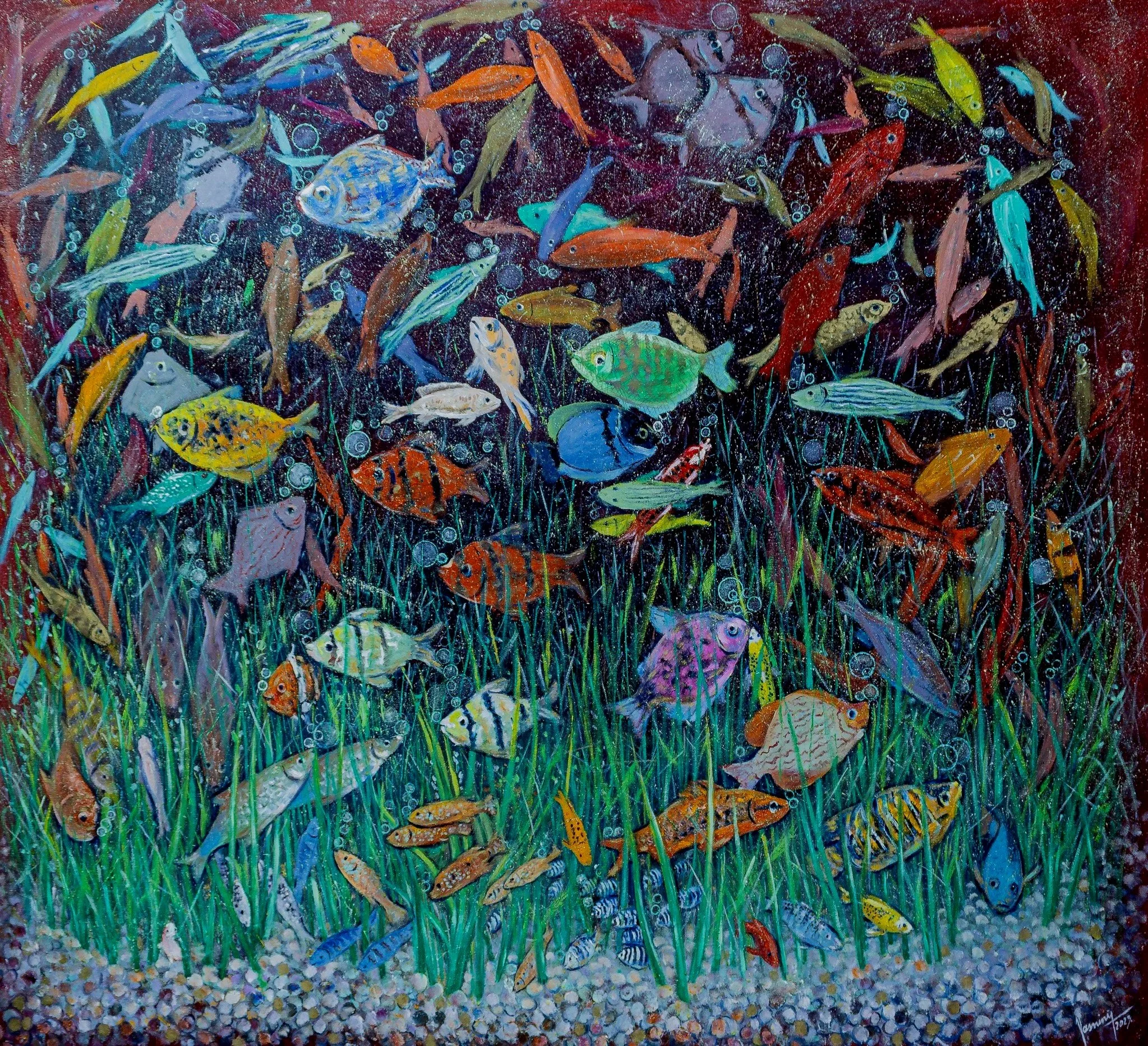 "Busy Water", oil on canvas, 47.5 × 53 in., 2023