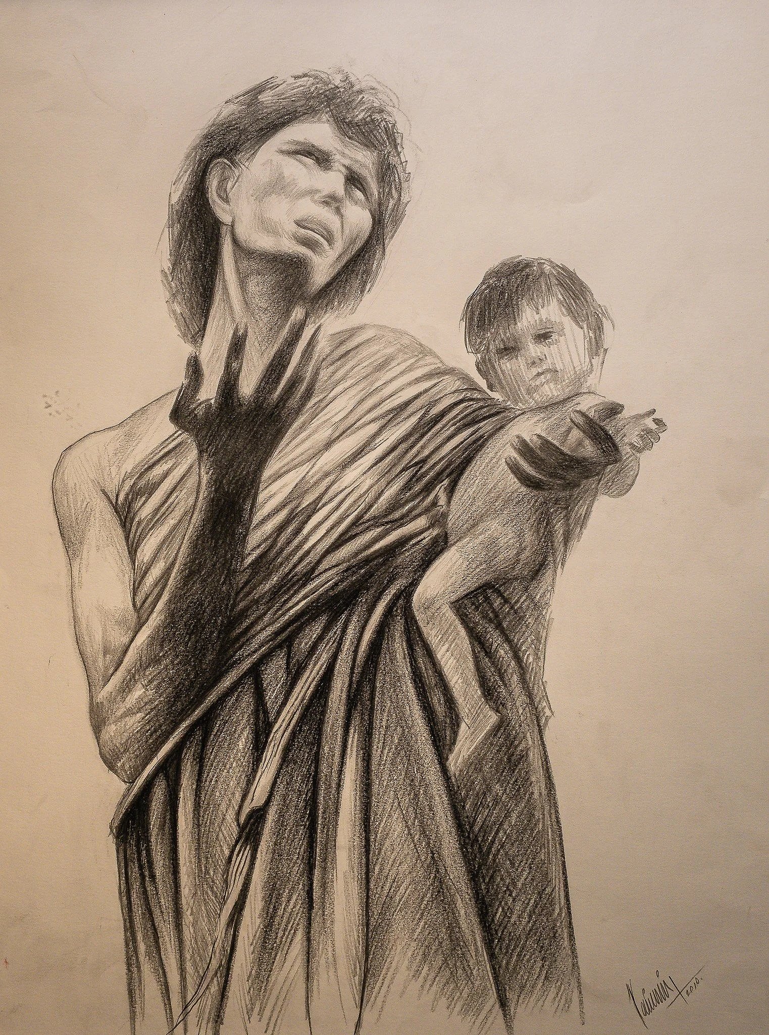 "The Plea", graphite on paper, 18 × 24 in., 2010