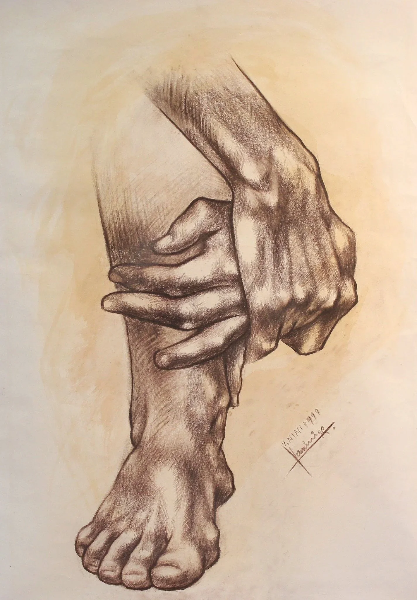 "Hand & Foot", pencil on paper, 20 × 28 in., 1999