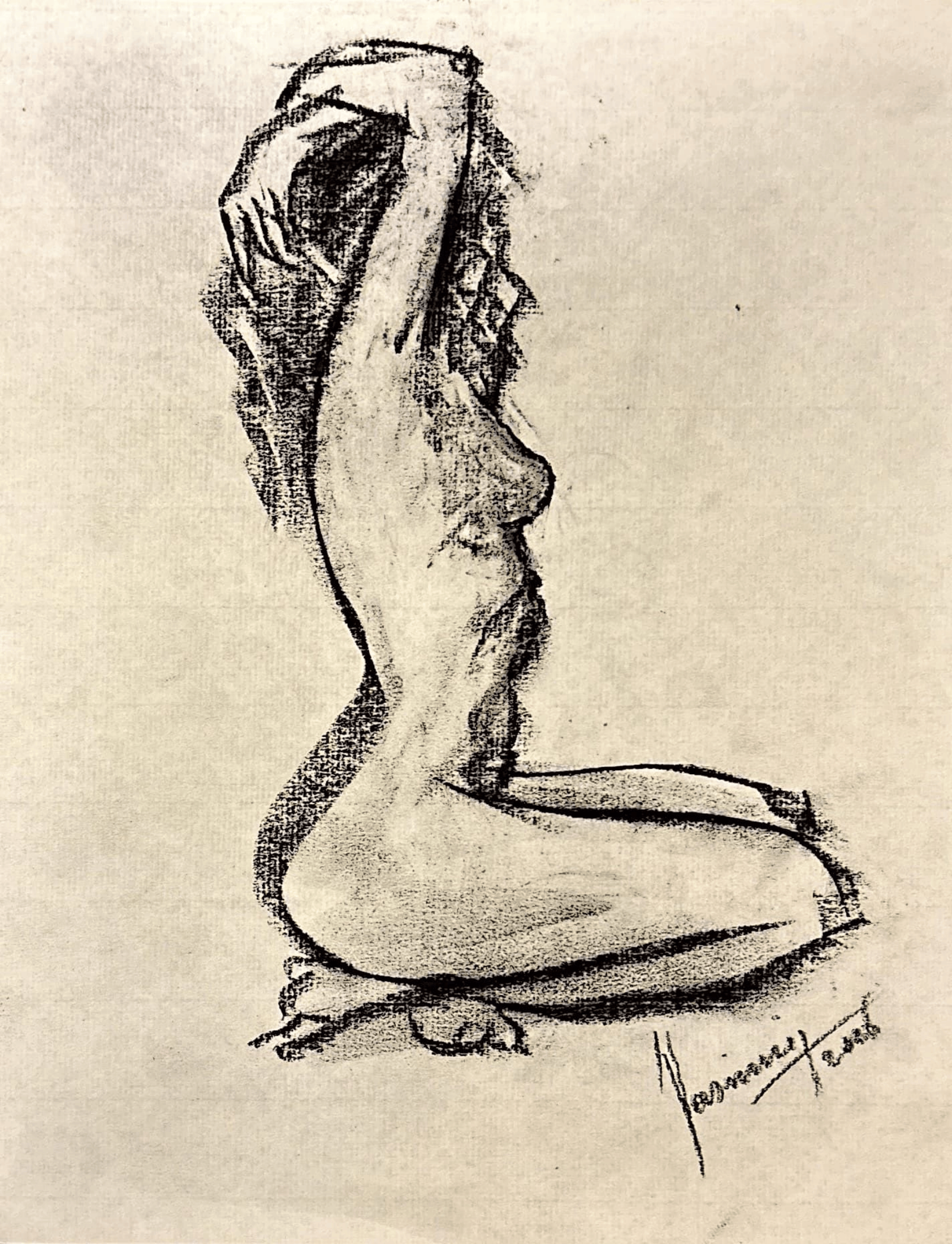 "Technical Warm-ups", charcoal on paper, 9 × 11.75 in., 2025