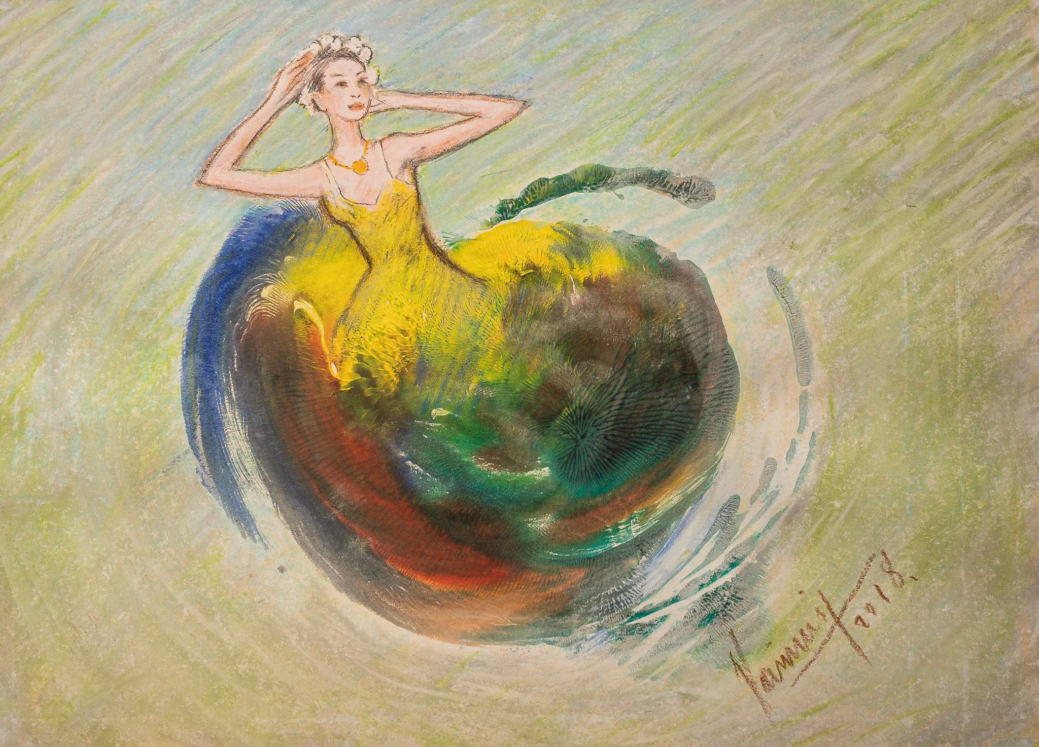 "Prismatic Muse Series", mixed media on paper, 9 × 12 in., 2018