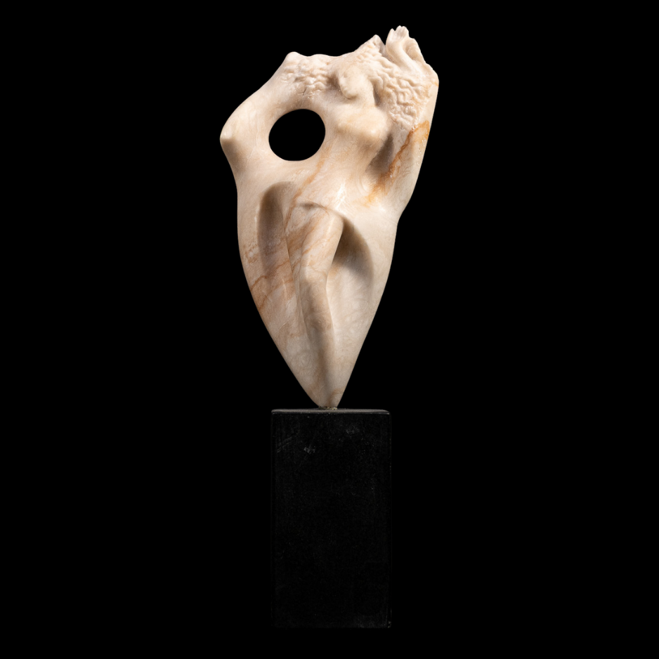 "Negative Space", marble on granite base, 15 × 6 × 3 in., 2024